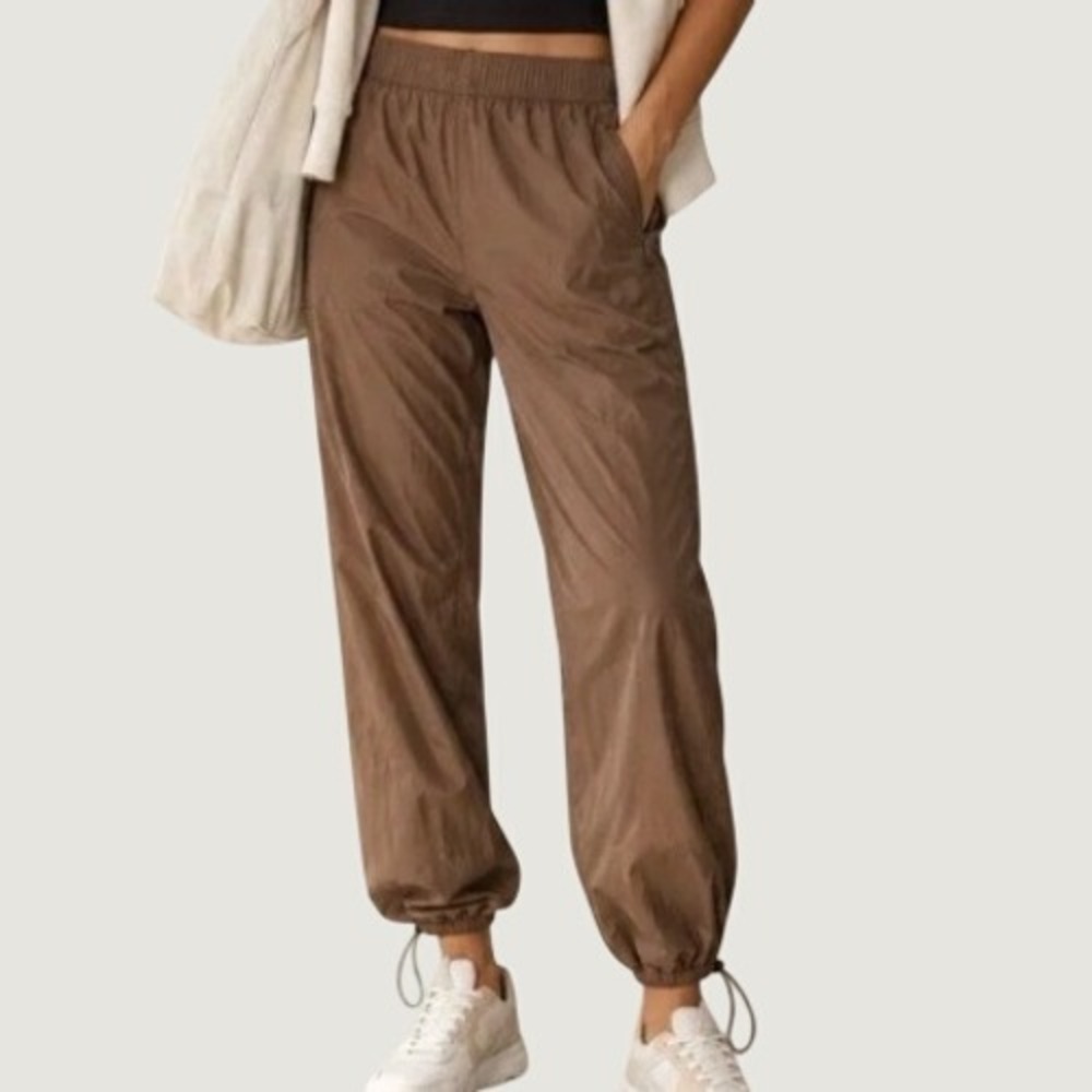 Athleta Womens Rise Pant S Taupe Brown Water Repellent Wide Leg Cinch Gorpcore